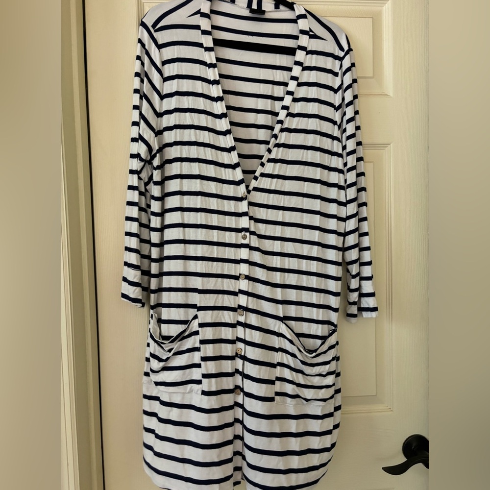 Agnes and Dora Navy and White striped cardigan size 2X